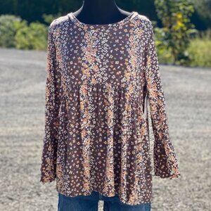 Floral Baby Doll Peplum L-Sleeve Top Small and 3X NWT